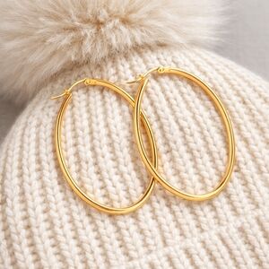 18K Gold Plated Stainless Steel Oval Hoop Earrings Large Minimalist Streetwear